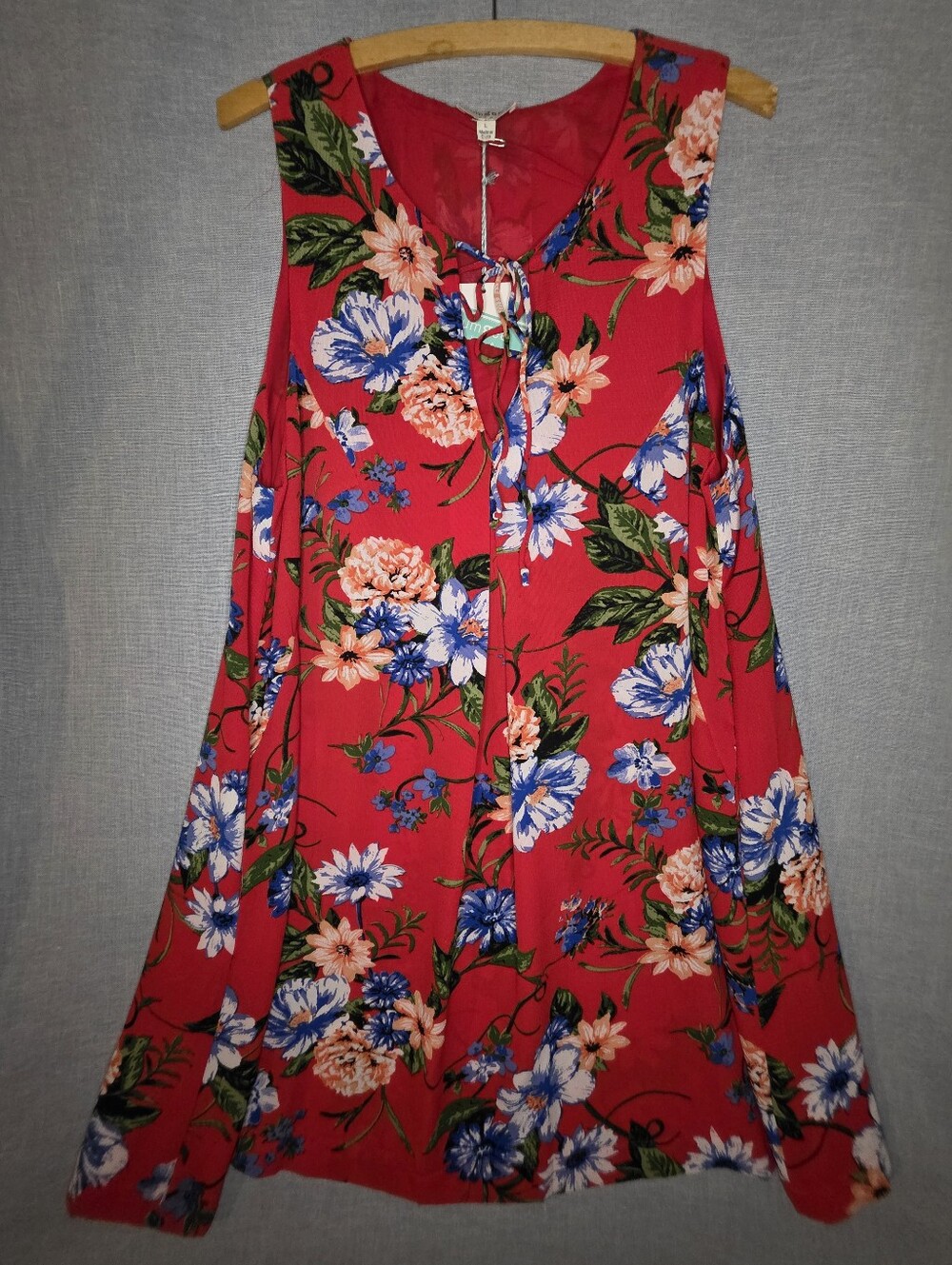 Umgee Zip-up Relaxed Fit Red Floral Sleeveless Midi Swing Dress W Pockets Size L